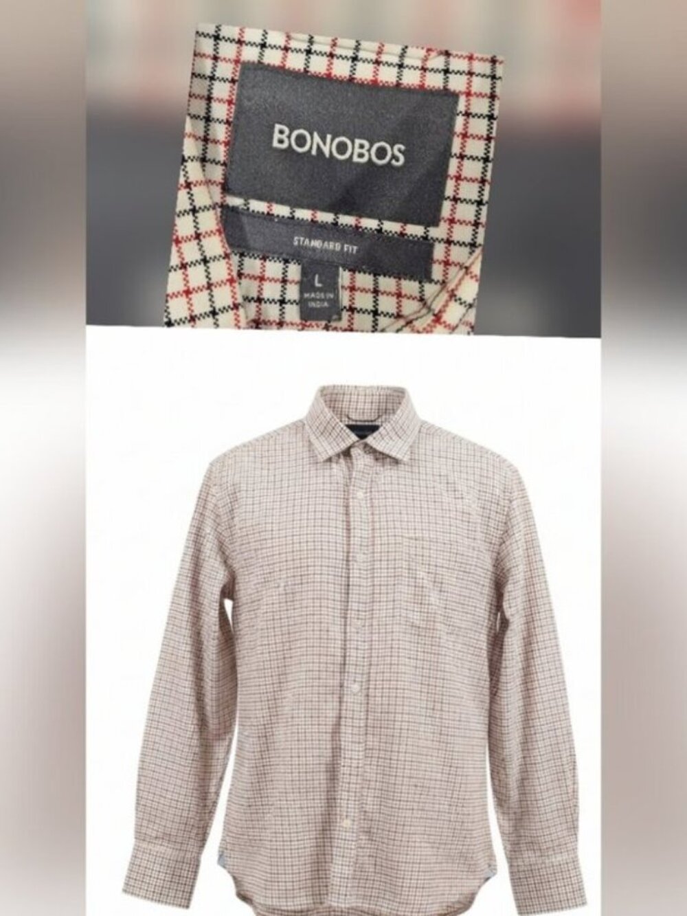 Bonobos SZ L Standard Fit Red Blue Check Long Sleeve Preppy Button Down Shirt